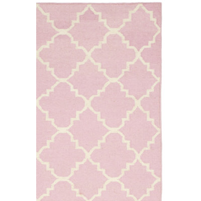 Milltown Hand Woven Flat Weave Wool/Cotton Geometric Rug in Pink/Ivory