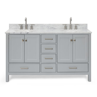 Meuble-lavabo double autoportant 67 po avec plateau en marbre Flynt
