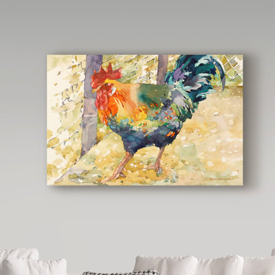 «Colorful Rooster in Hay» par Mattox, reproduction d'aquarelle sur toile tendue