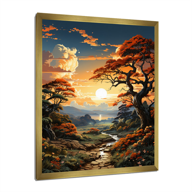 «Countryside Golden Field I» sur toile, H 32 po x l 24 po x P 1 po, Encadrement doré