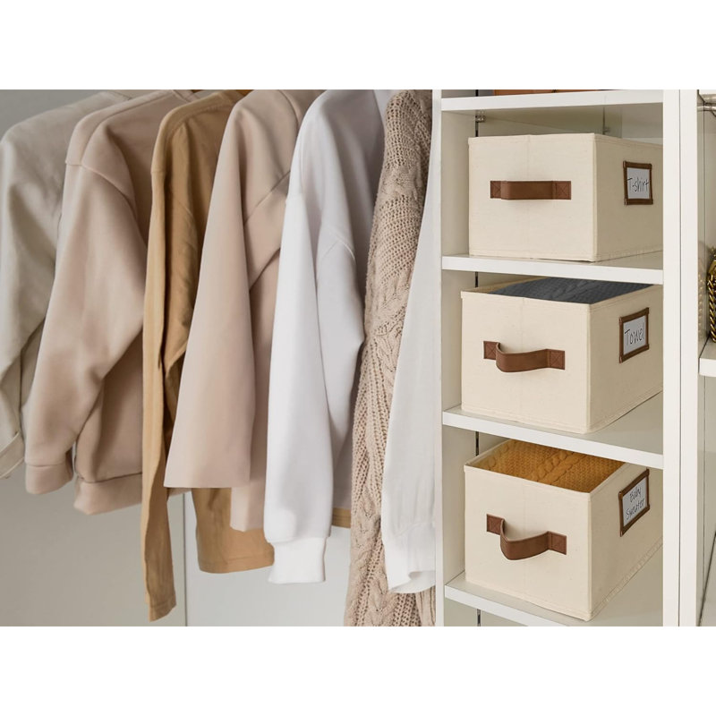 Bacs de rangement décoratifs pour tablettes, paniers de rangement avec poignées en polyuréthane, lavage à la main, toile, blanc ivoire, paquet de 3