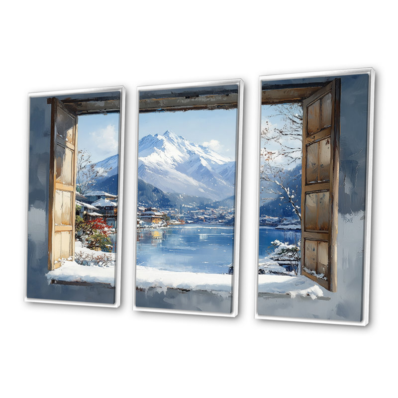 «White Winter Mount Fuji In Japon II», ensemble de reproductions d'art mural, Toile encadrée flottée blanche
