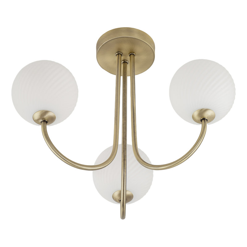 Glass Semi Flush Mount, Antique Brass