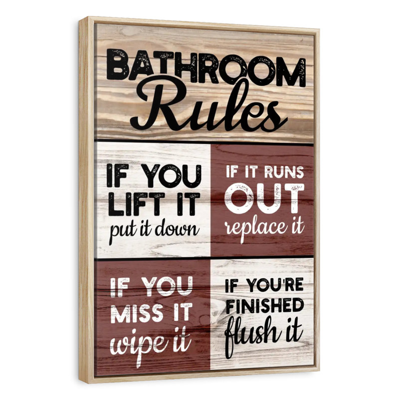 Toilet Commandments Wall Sign, Floating Frame Natural Wood, 17" x 25"