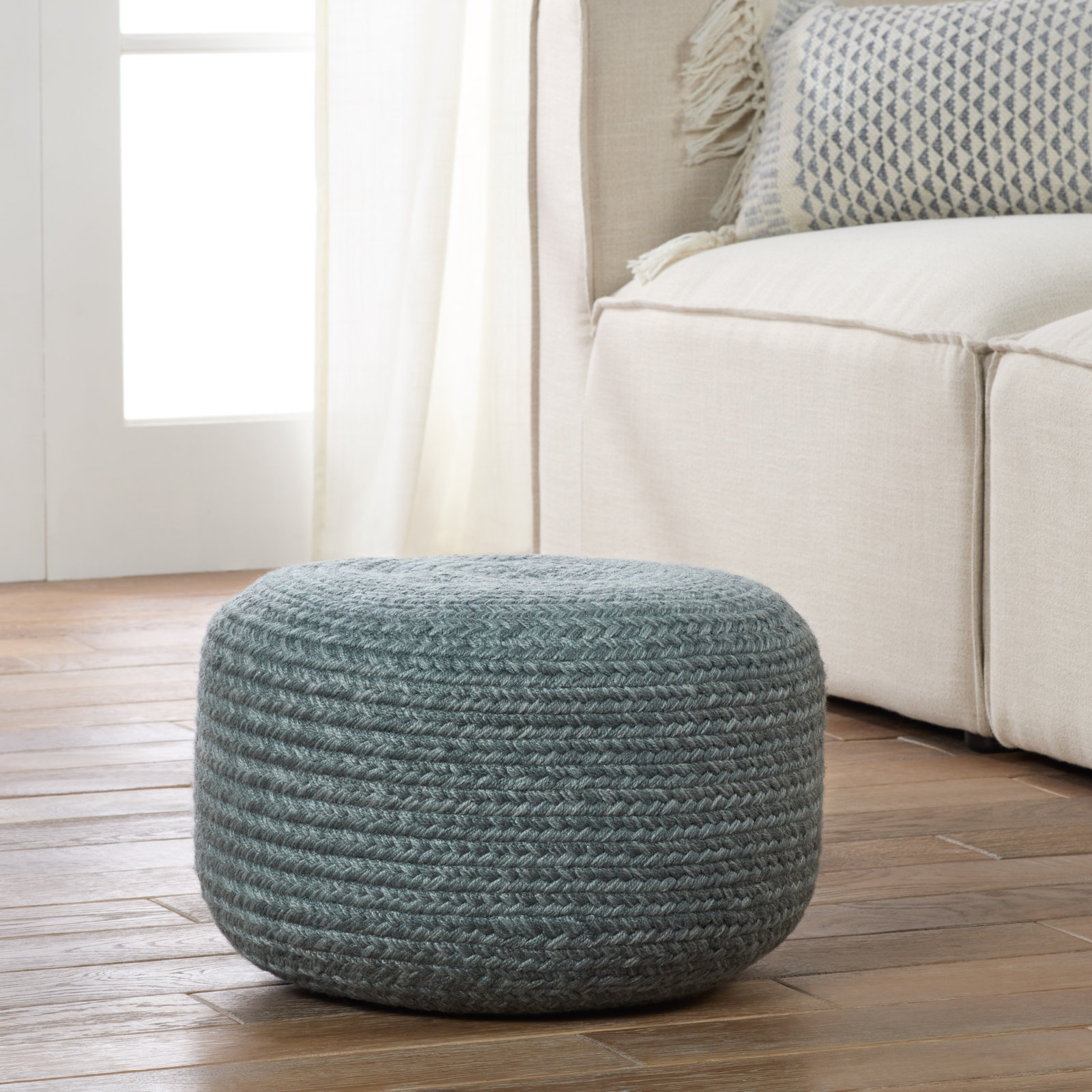 Dalenna Round Outdoor Ottoman, Heather Blue