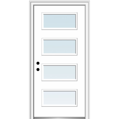 Quarter Fan Lite 4-Panel Two Sidelites Grilles Between Glass Fiberglass Painted Prehung Entry Door