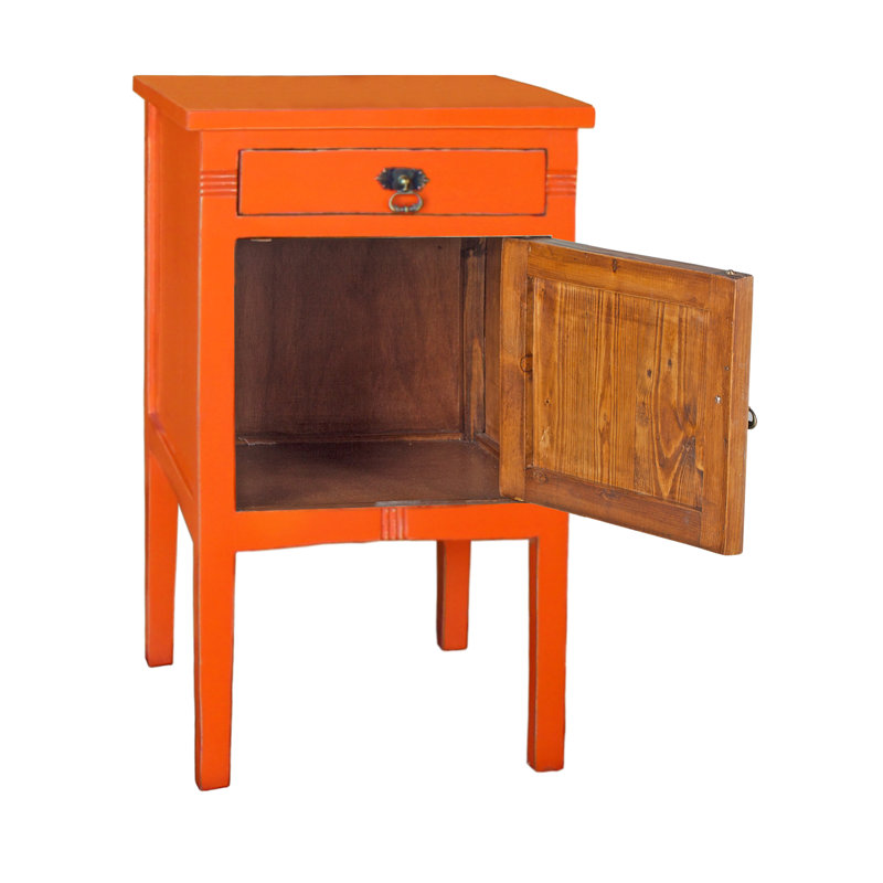 Zelda Solid Wood Bedside Table, Orange