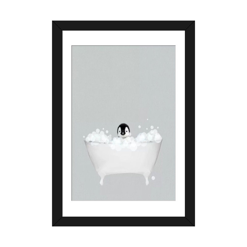 Pingouin bleu bain - imprimé, Blanc, H 24 po x l 16 po x P 1 po, Cadre noir