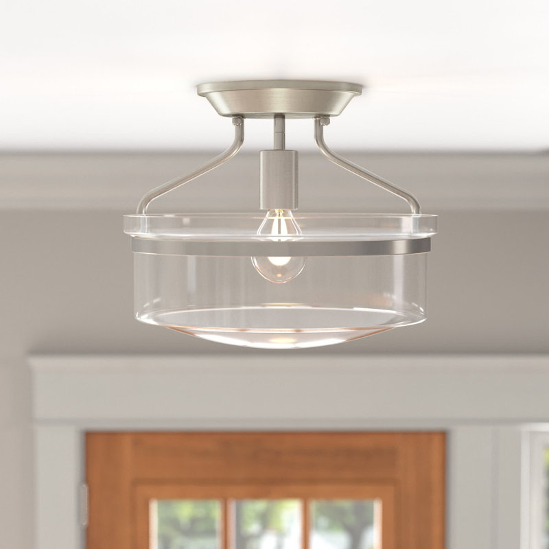 Campa Glass Semi Flush Mount, Matte Satin Nickel