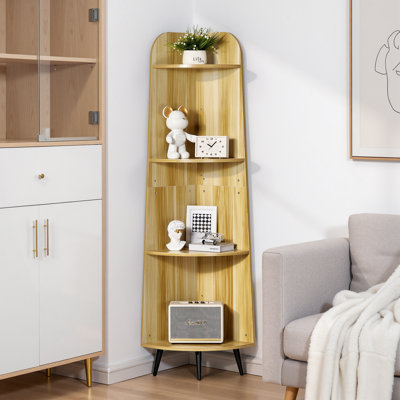 4 Tier Corner Shelf Bookcase, Tall Narrow Corner Storage Rack,  Wooden Display Shelf Organizer, Space Saving Bookshelf