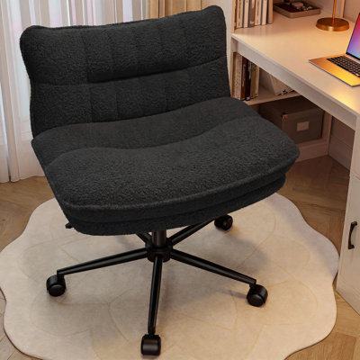 Chaise de bureau croisée très épaisse, siège pivotant réglable en molleton en peluche avec dossier inclinable et élévateur certifié
