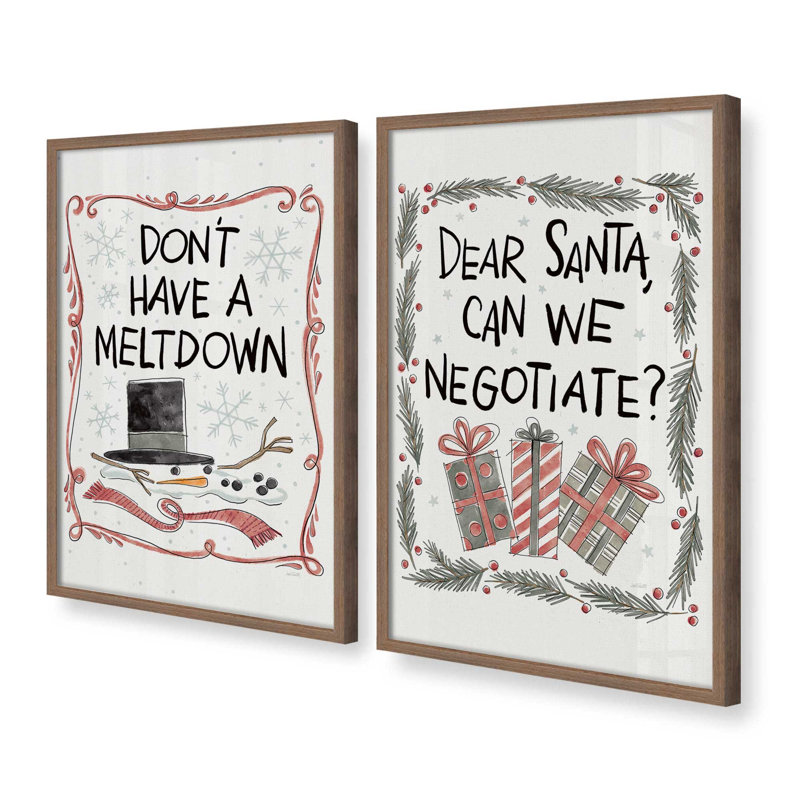 Ensemble de 2 estampes du Père Noël, 10 po x 8 po, Noyer