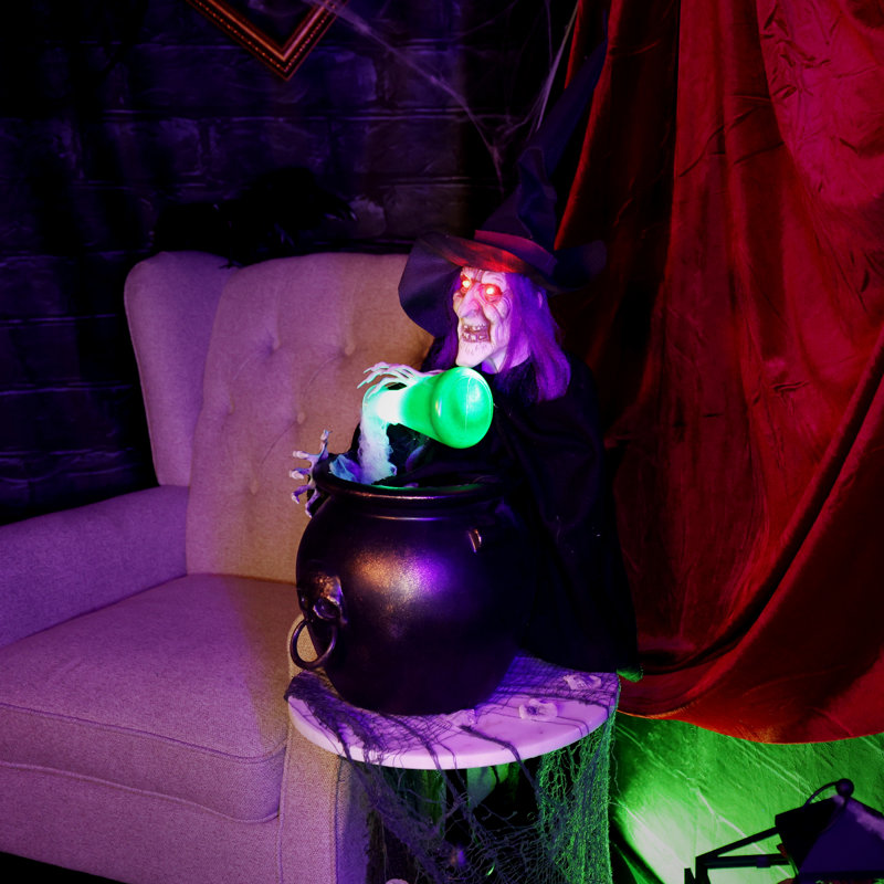 Haunted Hill Farm 1 pi 10 po, sorcière verseuse d'Halloween avec lumières rouges et vertes