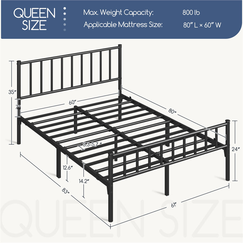 Armanni Platform Bed Frame with Design Headboard, Queen, Black