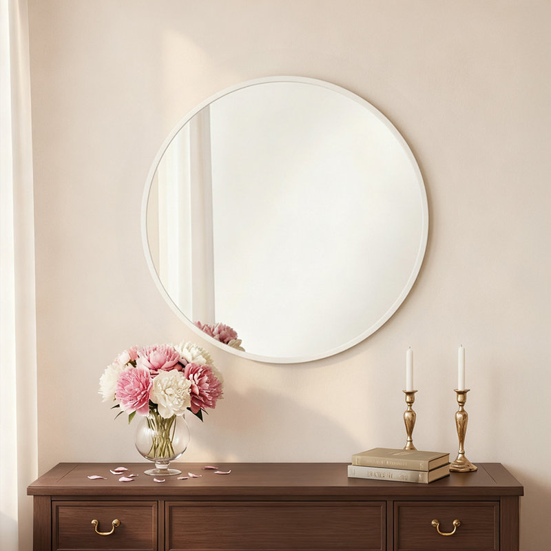 Round Dresser Mirror, White, 50 cm H x 50cm W