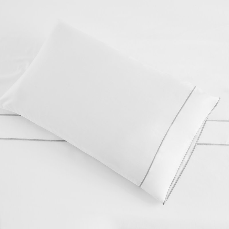 Framed Sateen Sheet Set, King Sheet Set with 2 Pillowcases, Gray