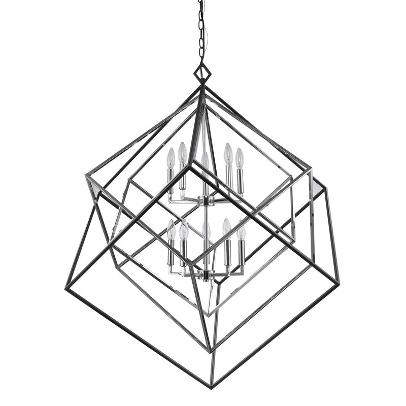Lustre géométrique unique Goulart, Chromé / noir mat, H 44,5 po x l 41,5 po x P 41,5 po, 10