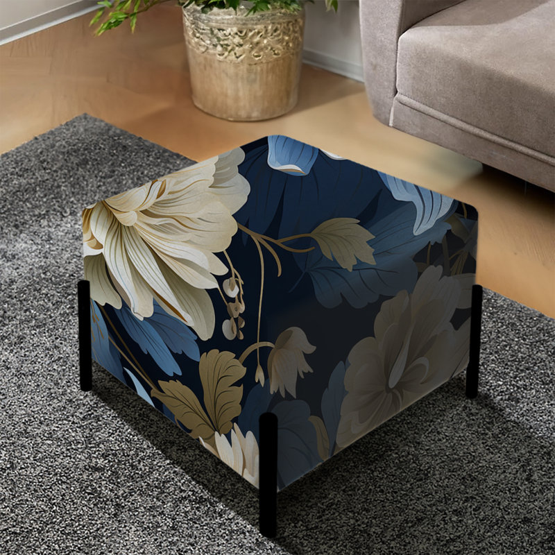 Motif floral bleu et blanc - repose-pieds carré floral