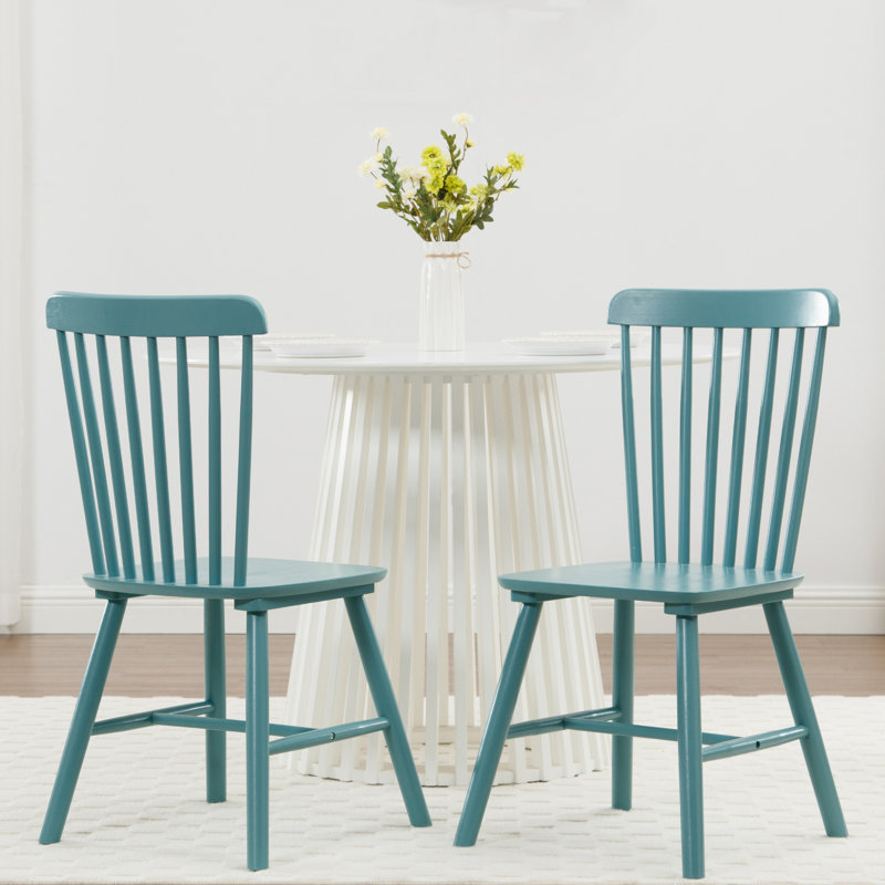 Mid Century Windsor Back Solid Wood Dining Chair, Farmhouse Slat Back Side Chair For Kitchen/Dining Room, Teal