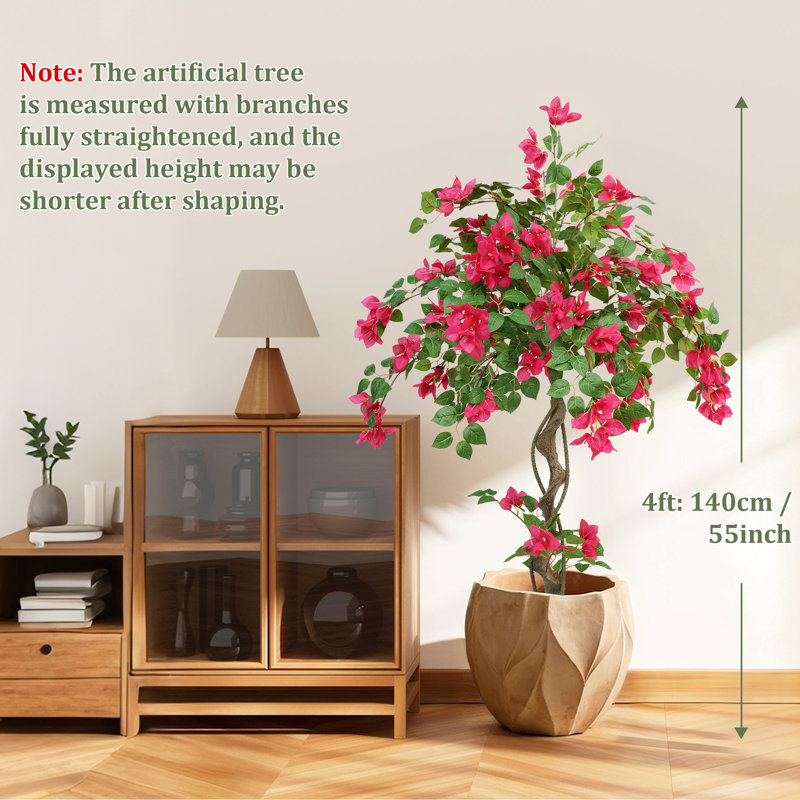 Faux Blossom Tree in Pot – Artificial Bougainvillea Flower Plant for Home Garden Decor, 140cm