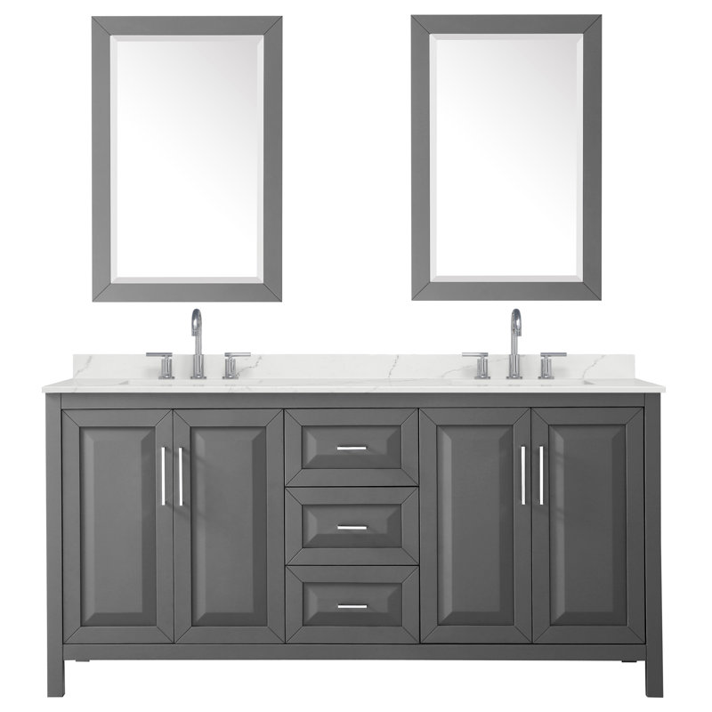 Daria 72'' W Vanity, Gray, Polished Chrome, Giotto Quartz