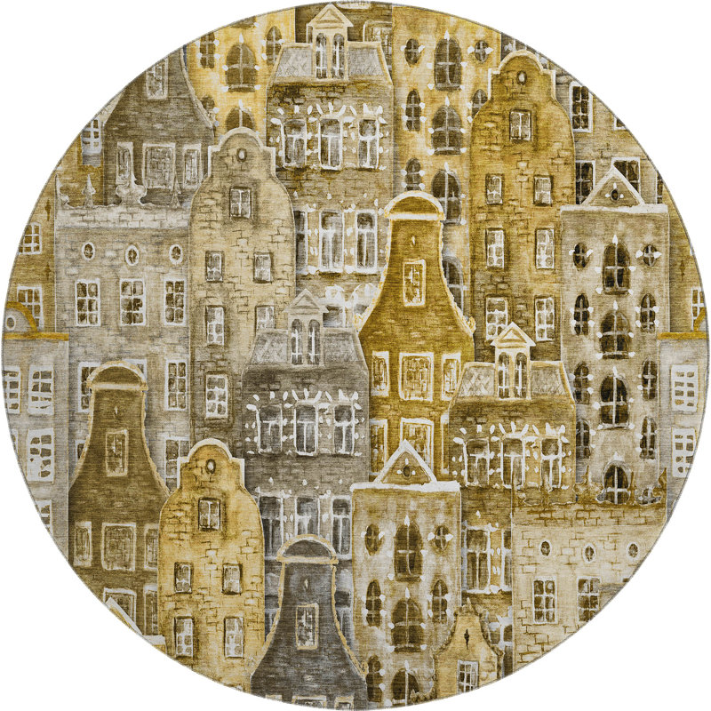 Premium Machine Washable Cerrito AMF600 Brown Rug, Round 8'