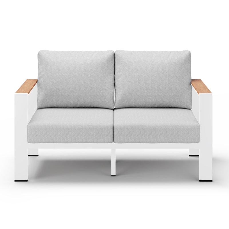 Canapé d'extérieur deux places de 142 cm (56 po) avec coussins de 15 cm (6 po) d'épaisseur, structure en aluminium et tissu oléfine 240 g/m².