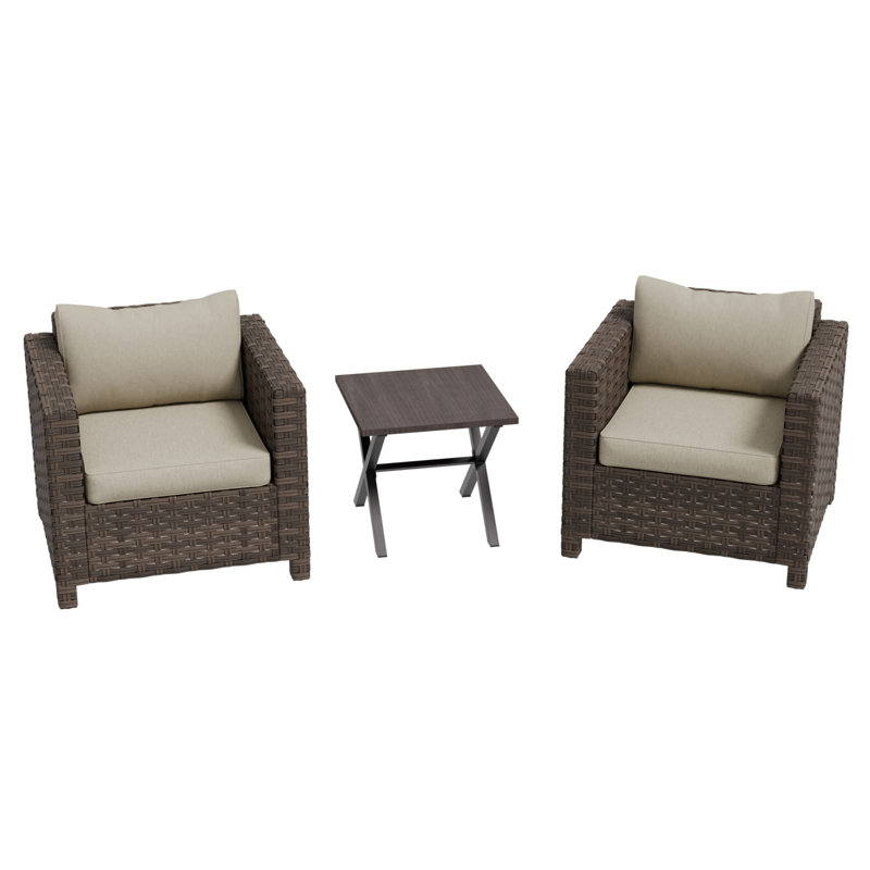 Ensemble de chaises longues en osier avec coussins et table d'appoint 3 pièces
