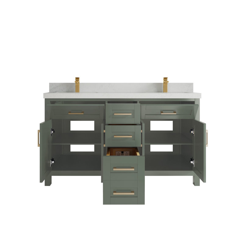 Meuble-lavabo double 60 po avec plateau en quartz Cambridge, Quartz