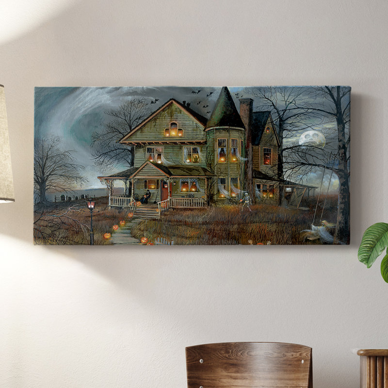 Haunted House - Toile tendue avec châssis - Prêt à accrocher, H 24 po x l 48 po