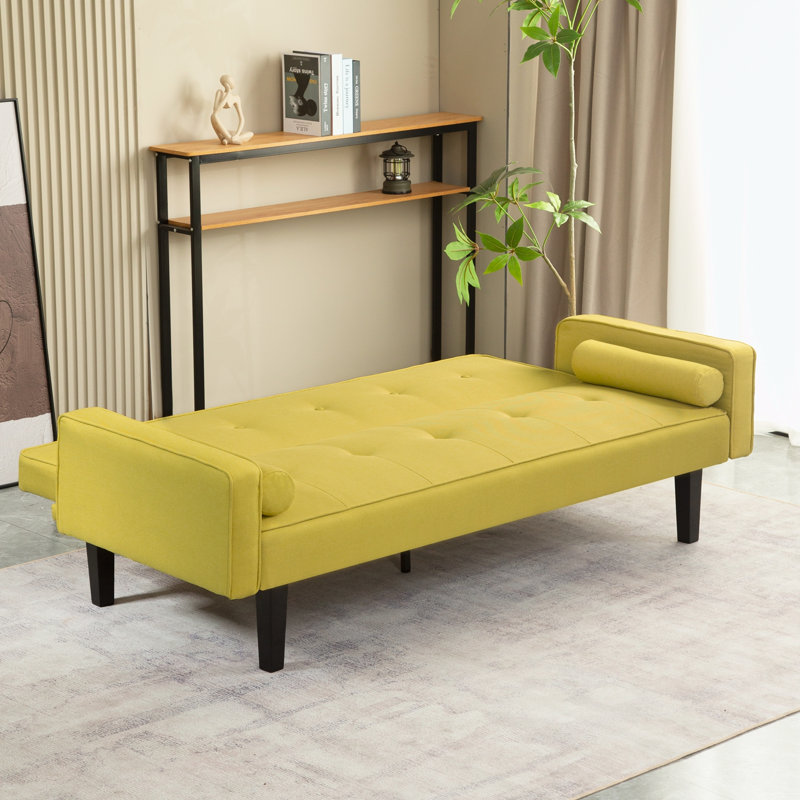 Console en bois massif 71,65 po Trayon, Mélange de lin jaune