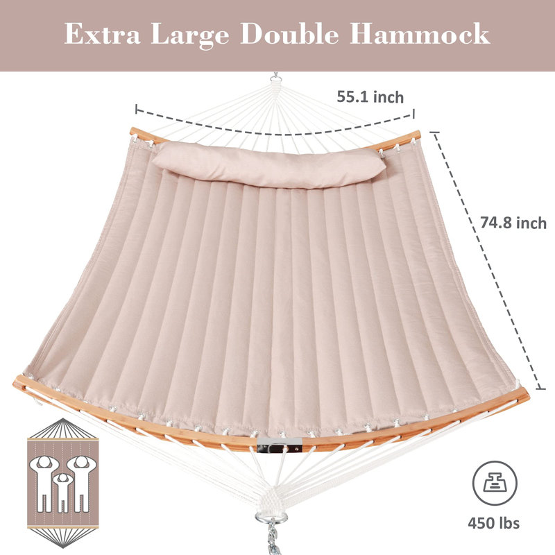 Hamac double en tissu matelassé Croyle, Brun pâle