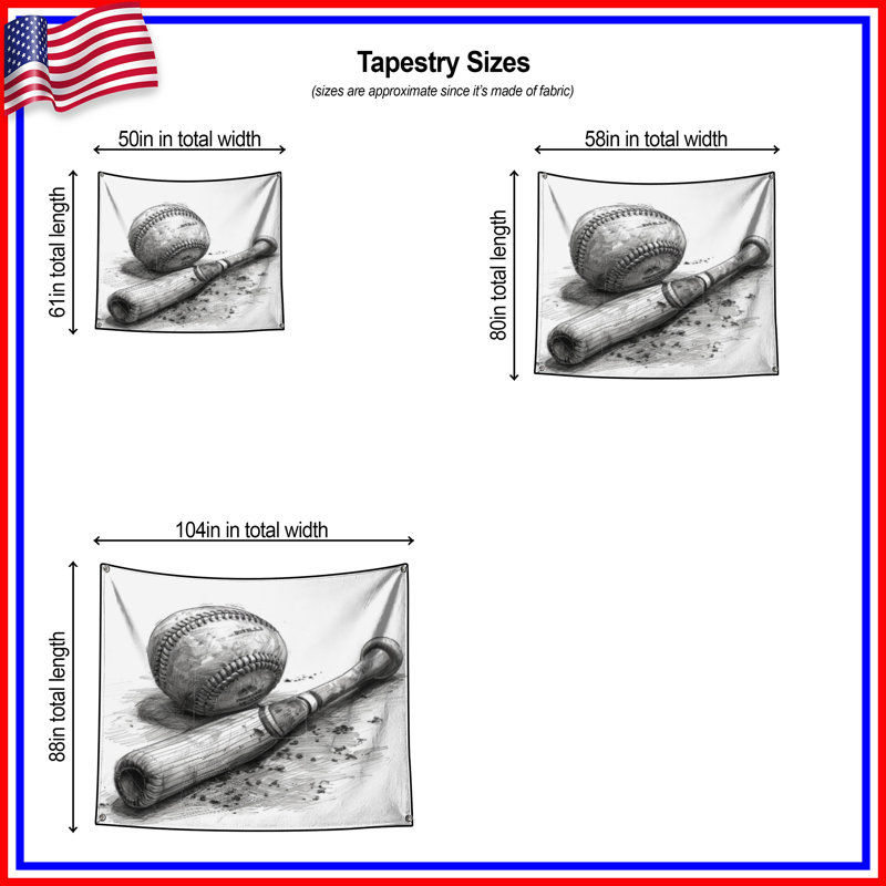Baseball Wall Tapestry -  Sports Wall Decor, 104in H x88 with 4 Grommets