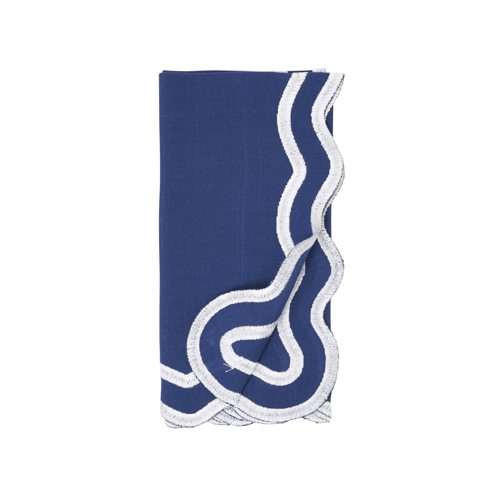 Scalloped Cotton Napkin, Navy Blue