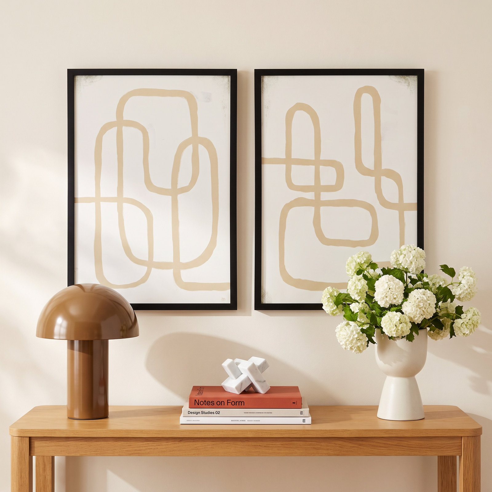 Line Works In White by StudioM, 20" H x 28" W x 1.25" D, Black Framed Paper