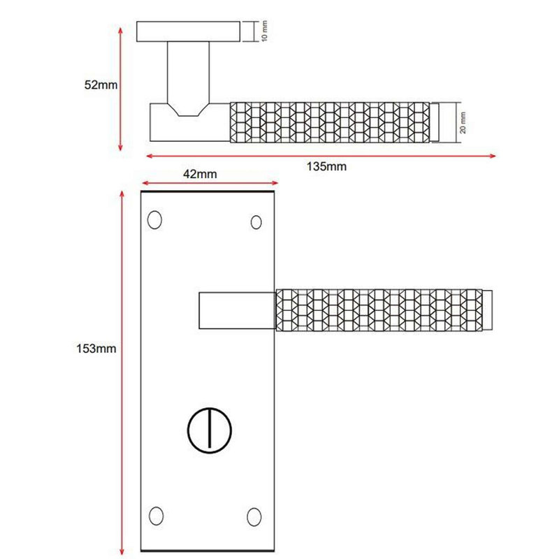 Golden Grace Victorian Design Knurled Hex Cut Bathroom Handle on Backplate Satin Brass Finish with Bathroom Mortise Lock and Hinges - 150mm x 40mm
