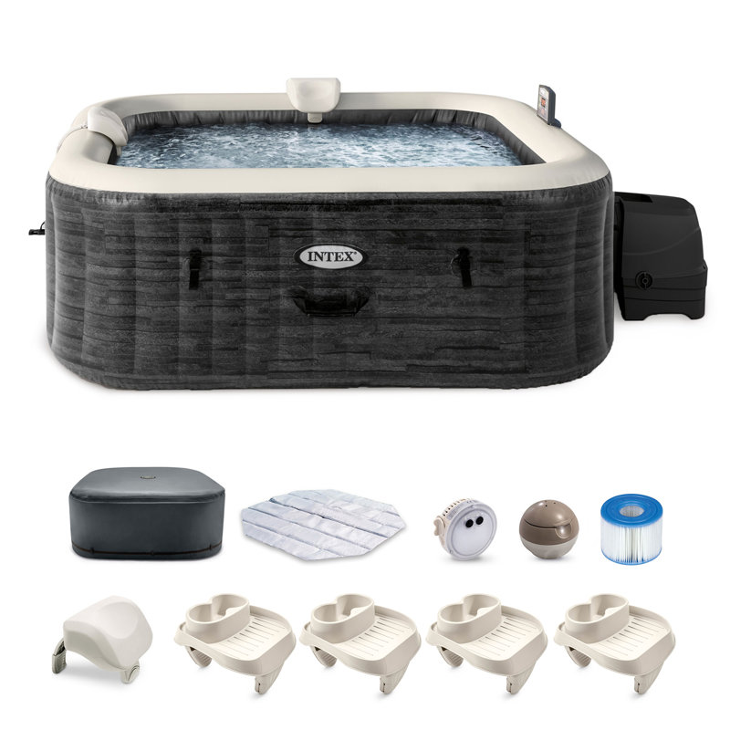 Intex PureSpa Plus Graystone Inflatable Hot Tub, 94 x 28", w/ Cup Holder 4-Pack