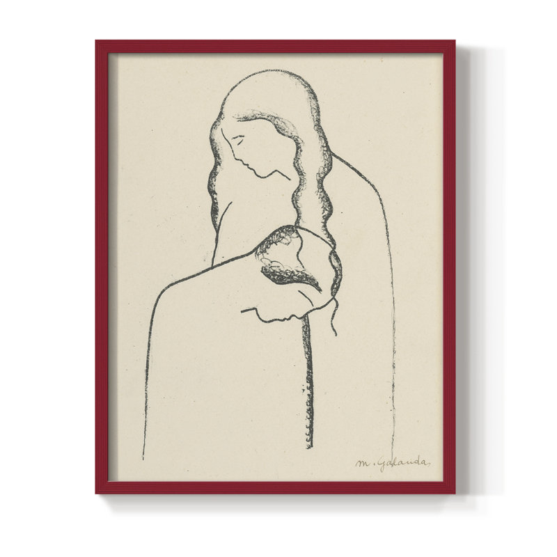 Croquis rétro, impression encadrée XLIV - bois massif, H 11 po x l 9 po, Rouge