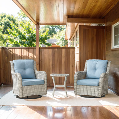 Schutt 3 Piece Patio Set Outdoor Wicker Glider Rocking and Swivel Chairs with Cushions