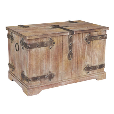 Midcre Decorative Trunk, Victorian, Large, Chinese Fir Wood, Aged-Wood Finish with Metal Accents, Fully Opening Lid, Stout Design, Ring Handles
