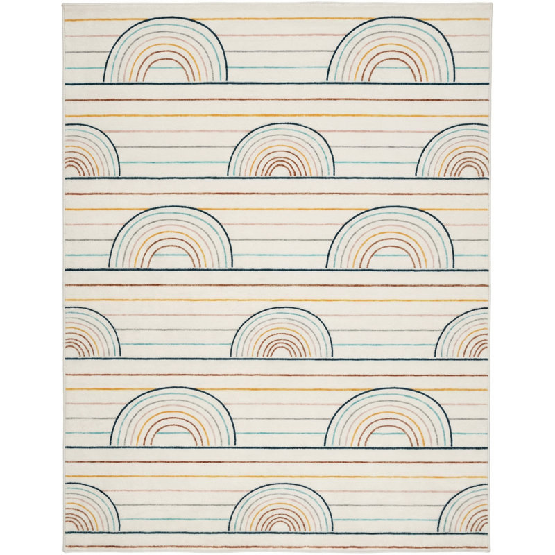 Rug Branch Lino 7' x 10' (6'7" x 9'6") Blue/Pink Rainbow Kids Area Rug, Modern, Medium Pile, Stain-Resistant Carpet - Playroom, Nursery, Toy Room and Bedroom