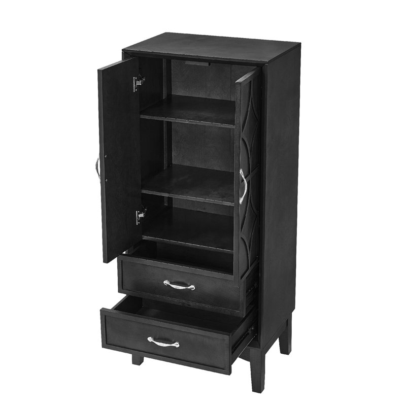 Armoire d'appoint 53,5 po avec 2 tiroirs, Noir, noir, noir, noir
