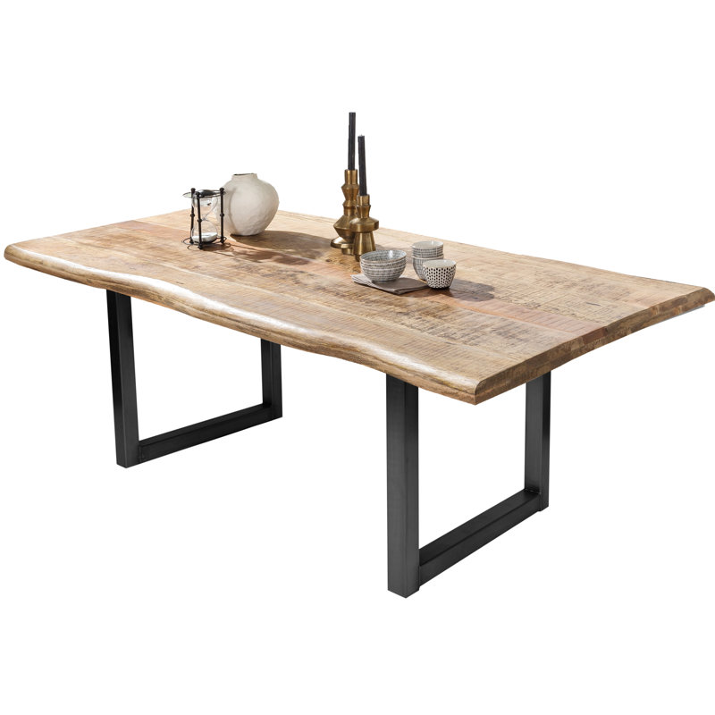Gillian Solid Wood Top Metal Base Dining Table, Black, H76 x L200 x W100cm