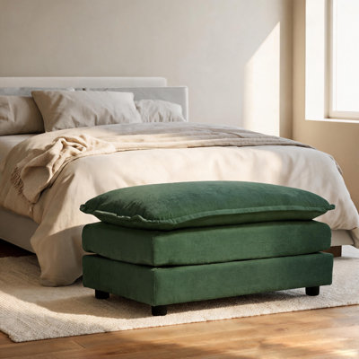Repose-pieds de 34 po avec repose-pieds modulaire en chenille verte, tabouret rembourré avec cadre en bois massif compatible avec les canapés 2/3/4 places pour le salon, la chambre et le bureau