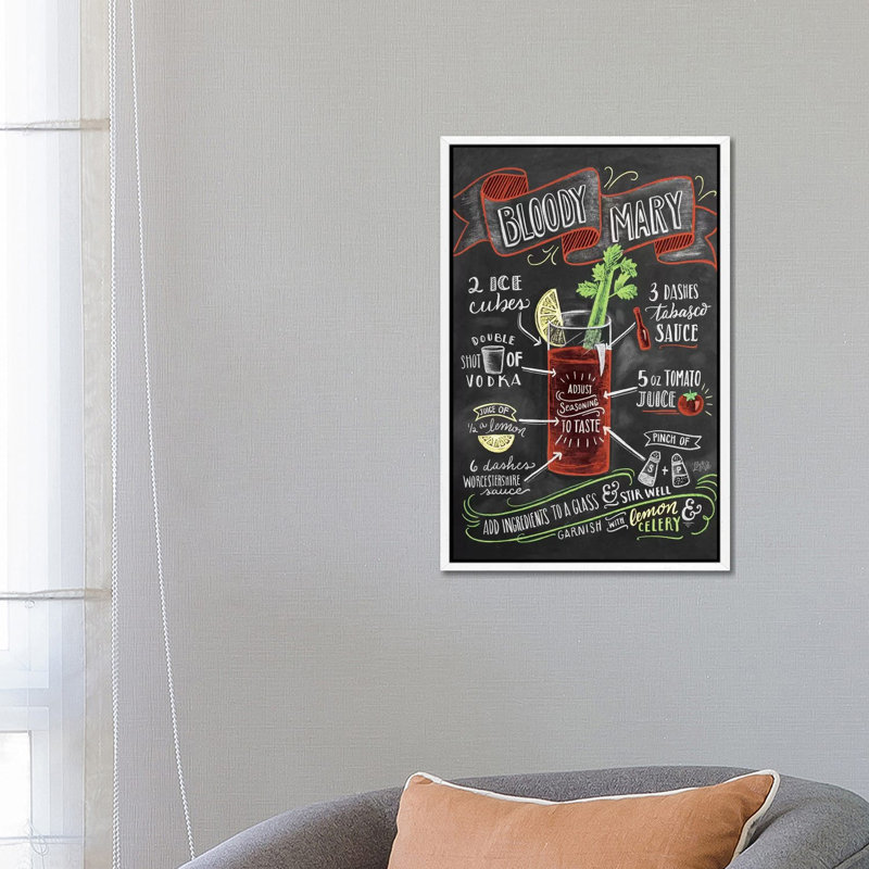 Bloody Mary Recipe 1 Piece Wall Art on Canvas, 66.04cm H x 45.72cm W x 3.81cm D, White Floater Framed