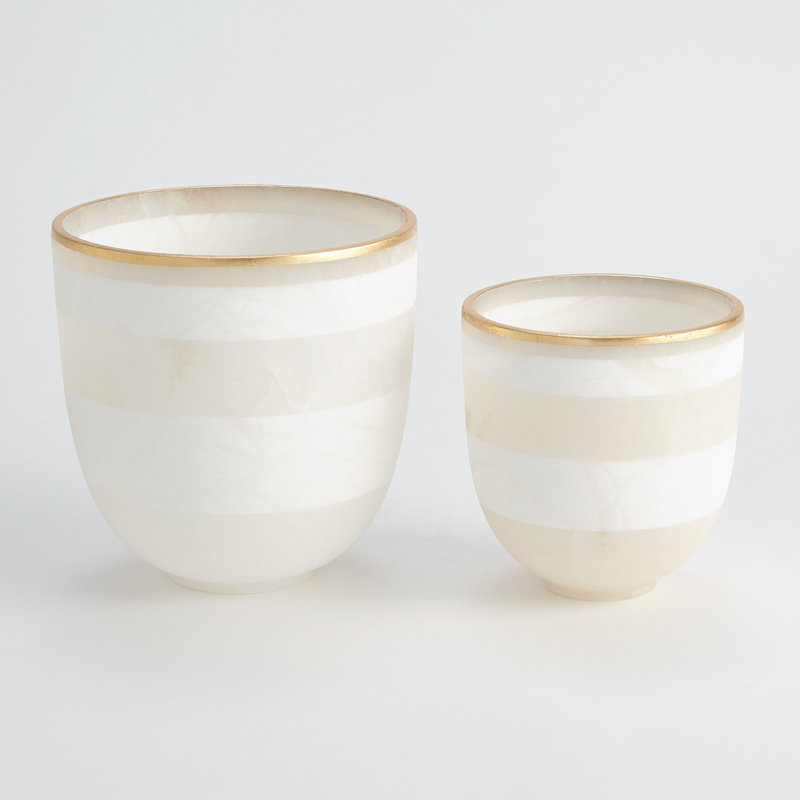 Striped Alabaster Bowl, 7.75" H x 8" W x 8" D