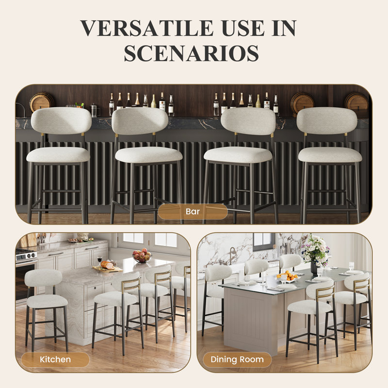 Yes Upholstered Bar Stool with Iron Frame, Beige