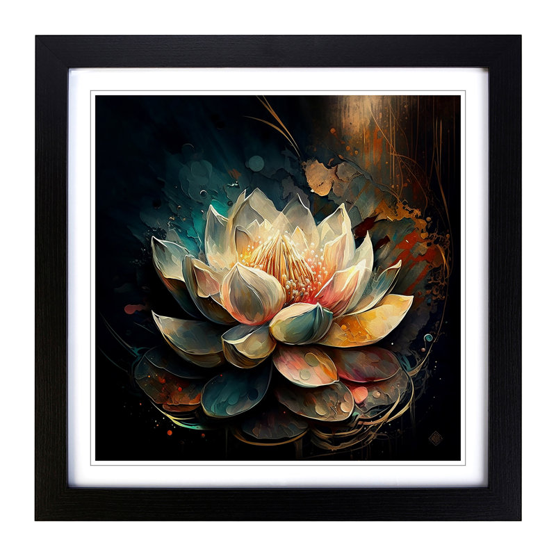 Lotus Flower Abstract Expressionism No.1 - Single Picture Frame Print on Wood, Black