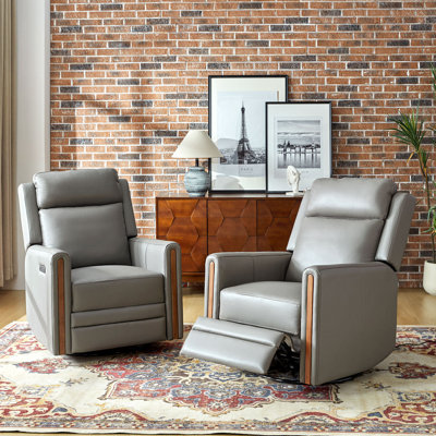 Smera Genuine Leather Swivel Rocking Power  Recliner Built-in USB Port with Adjustable Headrest (Set of 2)