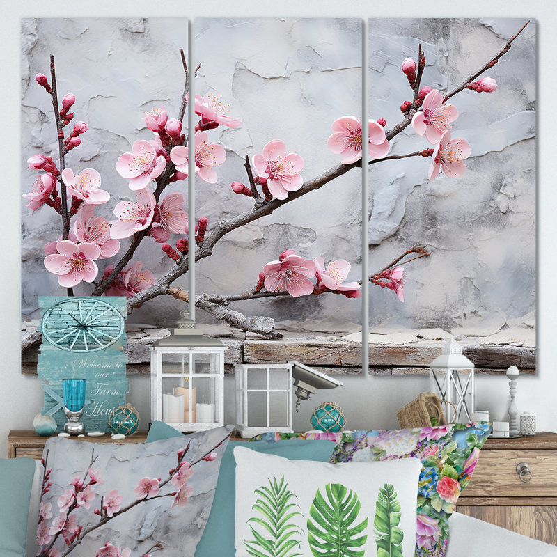 Fleurs de cerisier rose fin de l'hiver - art mural cerisier en fleurs, H 28 po x l 36 po, Toile tendue